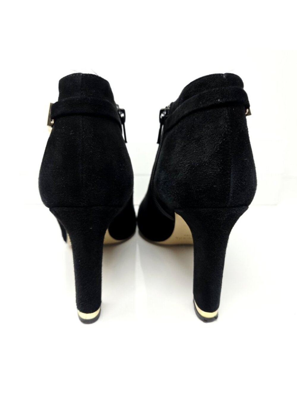Kate Spade Aldaz Ankle Boots Womens 9 Black Suede Gold Bow Block Heel Booties - Picture 6 of 9